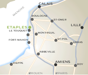 Carte de situation de La Grande Baie entre Étaples-sur-Mer et Le Touquet